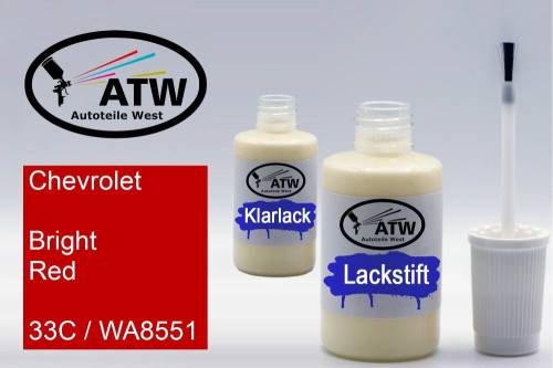 Chevrolet, Bright Red, 33C / WA8551: 20ml Lackstift + 20ml Klarlack - Set, von ATW Autoteile West.